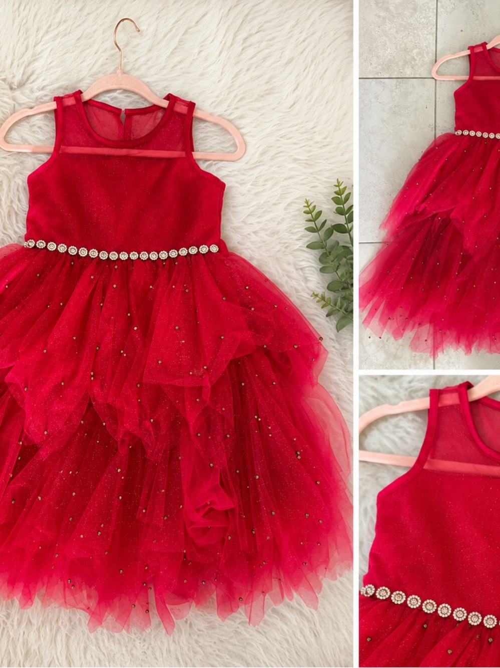 😍American Princess Red Tulle Layered Party Dress with Rhinestone Belt Stunning😍😍